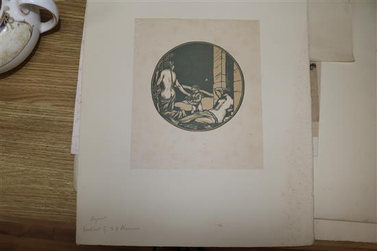 A folio of etchings and lithographs, largest 24 x 33cm